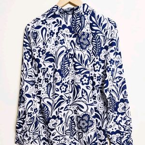 Blue Printed Cotton Shirt Size-40-42