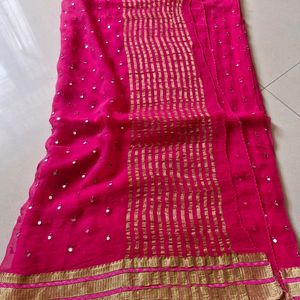 Dark Pink Real Mirror Heavh Georgette Saree