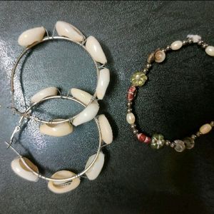 Sea Shell Ear Hoops And Bracelet Combo