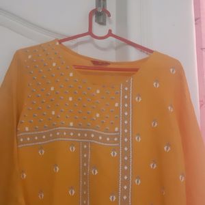 W Mustard Kurta Palazzo Set