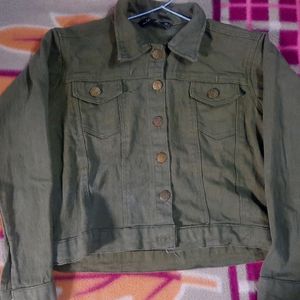 Olive Green Crop Denim Jacket