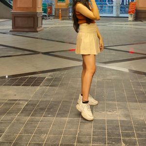 Beige Color Tennis Mini Skirt