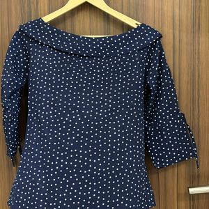 Cute Boat Neck Polka Dot Top With 3/4th Sleeve