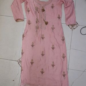 Party Wear Pink Kurti Set With Bottom