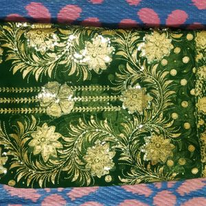 Green Saree With Full Of Golden Design