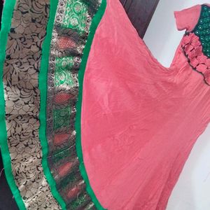Stylish Ethnic Gown Pink Green Embroidary Wo