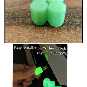 Tyre Valve Stem Caps | Car/Bike Wheel Tire Rim Air Valve Cap Radium Tire Air Cover Glow Radium Light Neon (Green) (4)