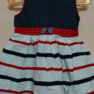 White Stripes Cotton Frock