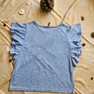 Blue Frill Arm Top From L.O.V. By Westside