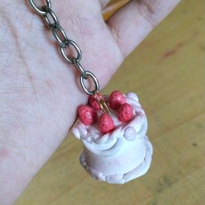 Strawberry Polymer Cake Keychain 🎂