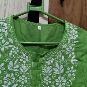 Green Chikan Kari Kurti