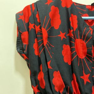 Summer Print Red And Black Dress