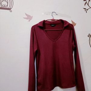 Ribbed Lining Maroon Top