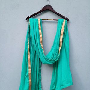 Sea Green Dupatta With Golden Border