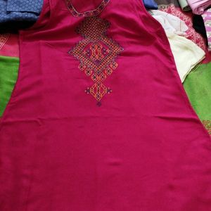 Embroidered Maroon Colour Kurta With Legging