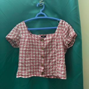 Pink And White Checked Short Top