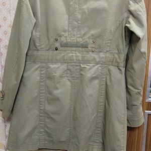 Thigh length Khaki Over coat cum Jacket with zip