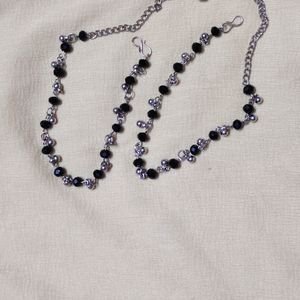 Silver Black Beads Anklet