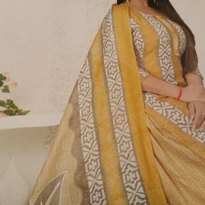 Cotton Suit Set With Dupatta (Mustard)