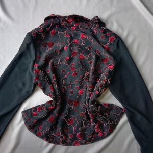 New Asthetic Korean Black Shirt With Red Handmade