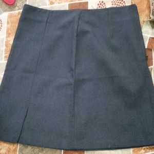 Grey Small Side Slit High Waist Skirt