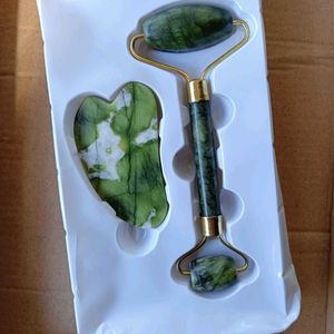 Unused Green Quartz Facial Roller And Massager