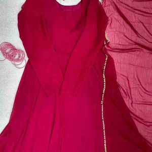 Magenta and Flared Maxi Gown with Dupatta (Set)