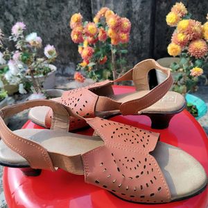 Brown Patterned Open Toe Heels - UK 5