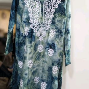 NEW  L Size Tie-dye Lucknowi  Rayon Kurti