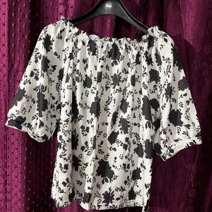 Black and White Off Shoulder Printed Top