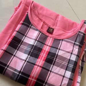 Pink Long Fancy Check’s Kurti