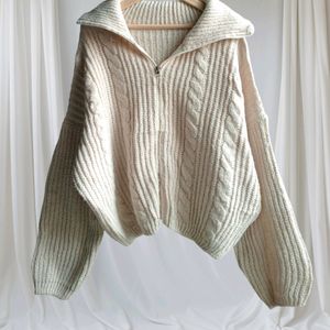 Pound Cable Zipup Knit Sweater