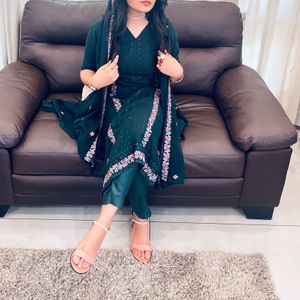 Dark Green Straight Fit Kurta Suit👗