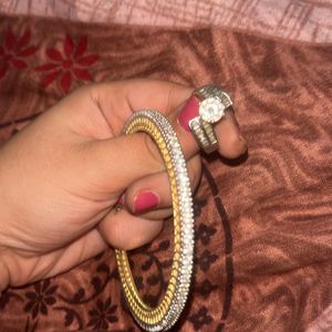 Set Of American Diamond Bangle And Ring(original)