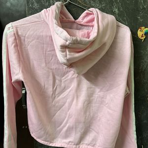 Trendy Pink Cropped Hoodie with Drawstrings