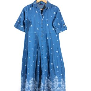 Blue Printed A-Line Dress(Women’s)