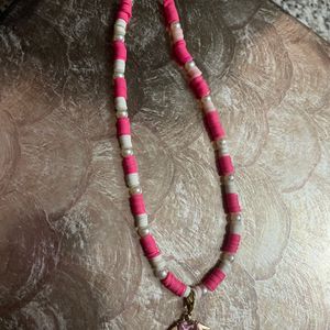 Pink Fimo Beads With Angel Heart Wing Necklace