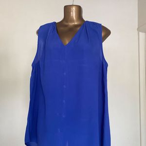 Electric Blue Back Button Sleeveless Top