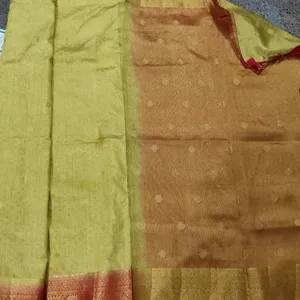 Silk Saree... Golden And Red Colour With Zari Work