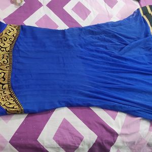 Blue Golden Anarkali Beautiful Gown