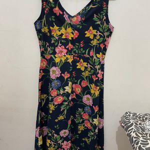 Code High Low Navy Blue Flower Print Dress