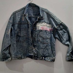 Printed Distress Denim Jacket