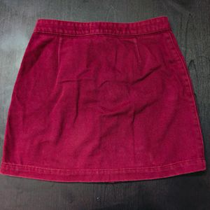 Wine Colored Denim Buttoned Mini Skirt