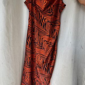 Animal Print Side Slit Dress - Rust