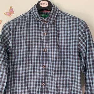 United Colours Blue&Gray Checked Shirt(Men)