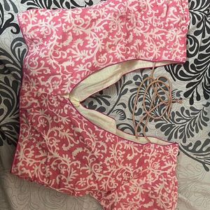 Deep Neck Pink And White Pure Cotton Blouse