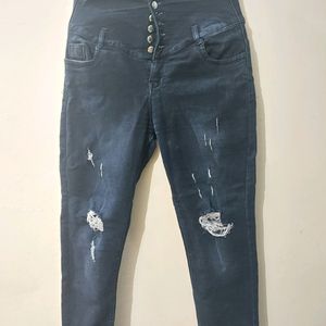 Dark Blue High Waist Skinny Distressed Jeans