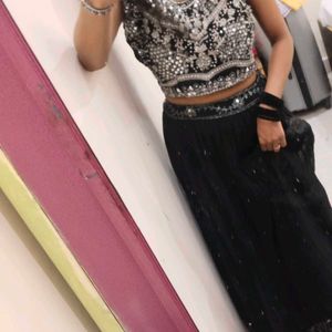 Black Georgette Heavy Lehnga Choli With Necklace D