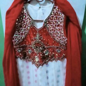 Red Frocksuit With Net Dupatta