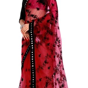 Embroidery Bollywood Net Red Saree